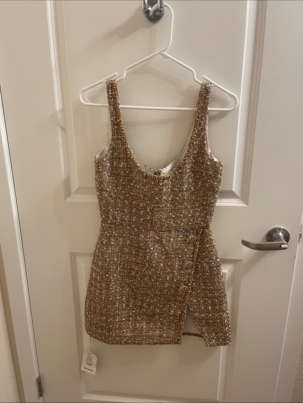 Self-Portrait Gold Tweed Sleeveless Mini Dress